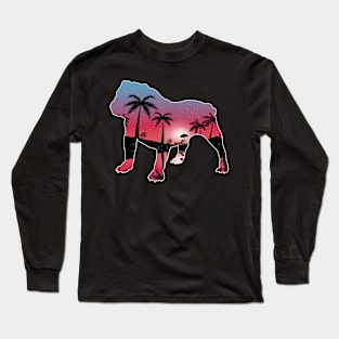 Bulldog Beautiful Sunset Beach Palm Tree Long Sleeve T-Shirt